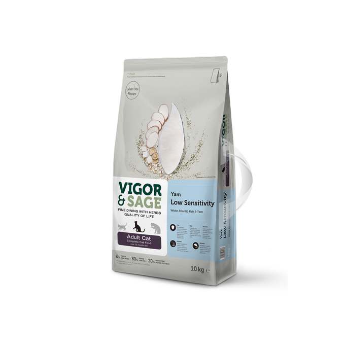 Vigor & Sage Yam Low Sensitivity Cat – kornfrit kattefoder til sensitive katte