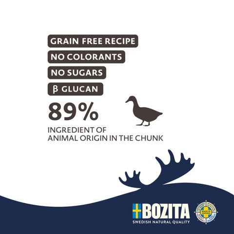 Bozita Chunks in Sauce med And – Kornfrit vådfoder med høj kødandel