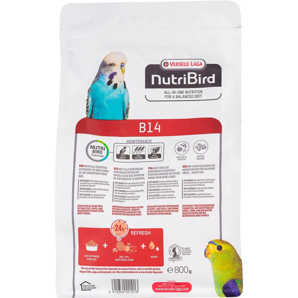 NUTRIBIRD B14 TROPICAL 800g | Versele-Laga Optimal Pellets: Videnskabeligt godkendt foder til undulater og andre små parakitter