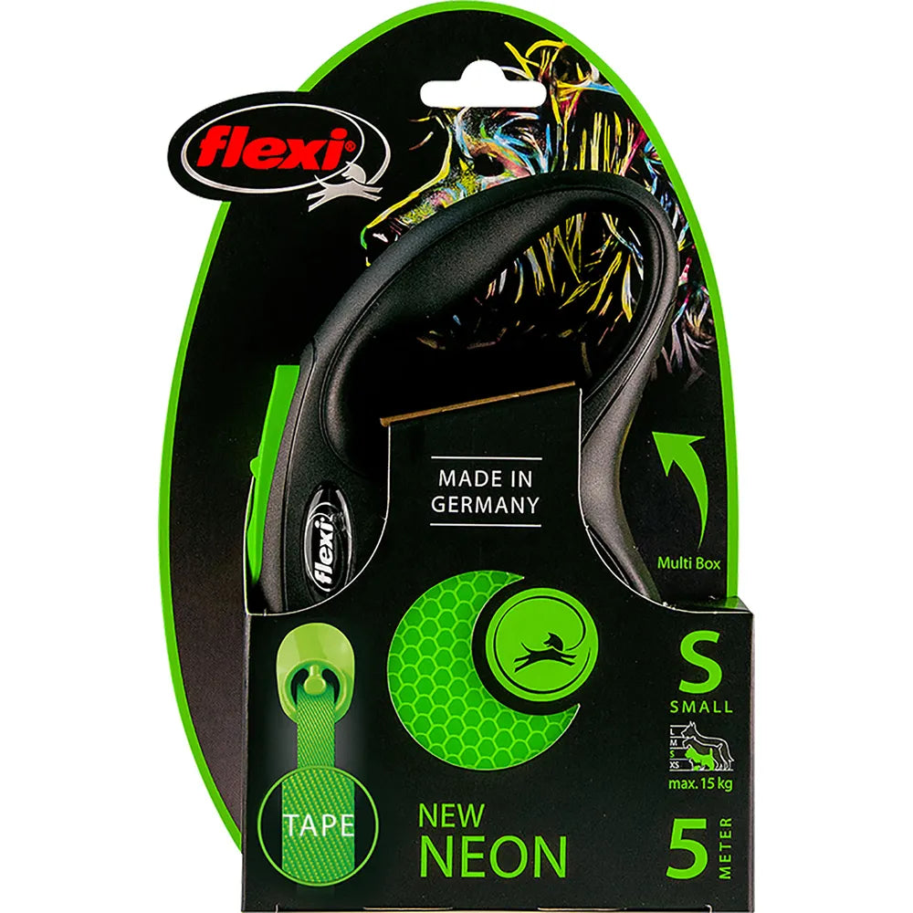 Flexi New Neon Grøn udtrækkelig flad hundesnor