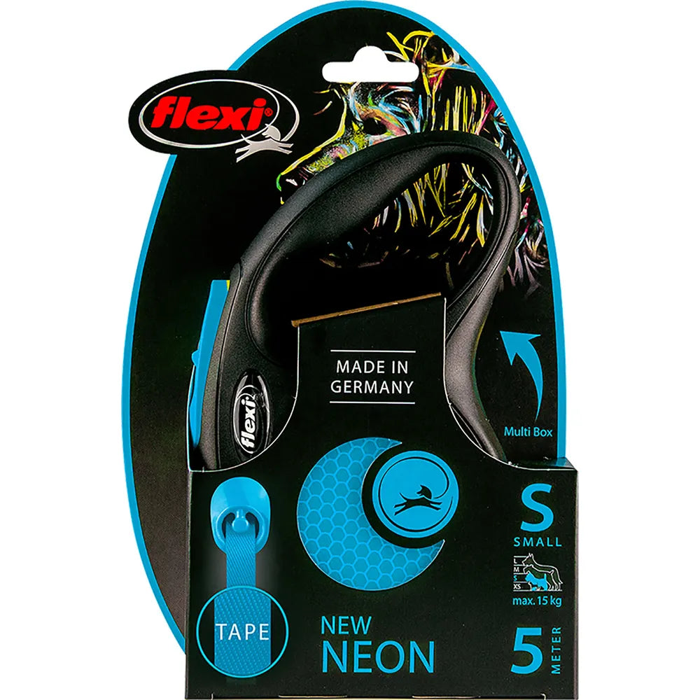 Flexi New Neon Blå udtrækkelig flad hundesnor
