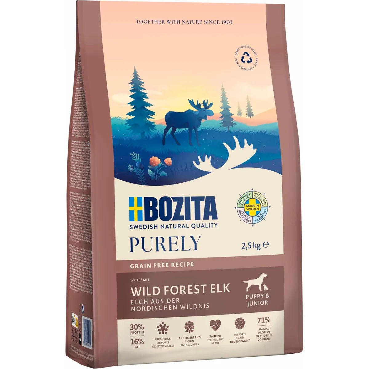 Bozita Purely Puppy & Junior Elk – kornfrit hvalpefoder fra Sverige