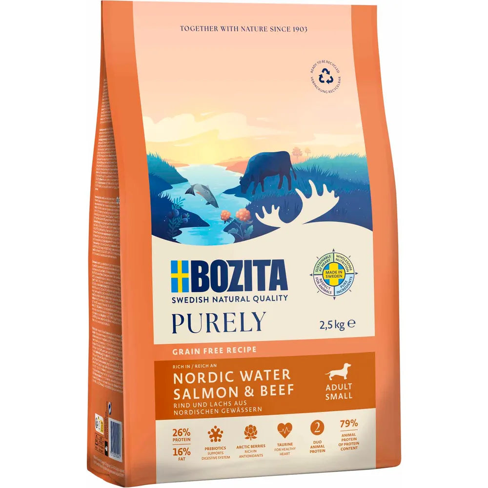Bozita Purely Adult Small Salmon & Beef – kornfrit hundefoder til små hunde