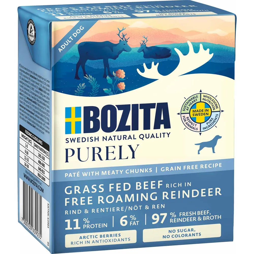 Vådfoder til hunde med rensdyr og okse - bozita