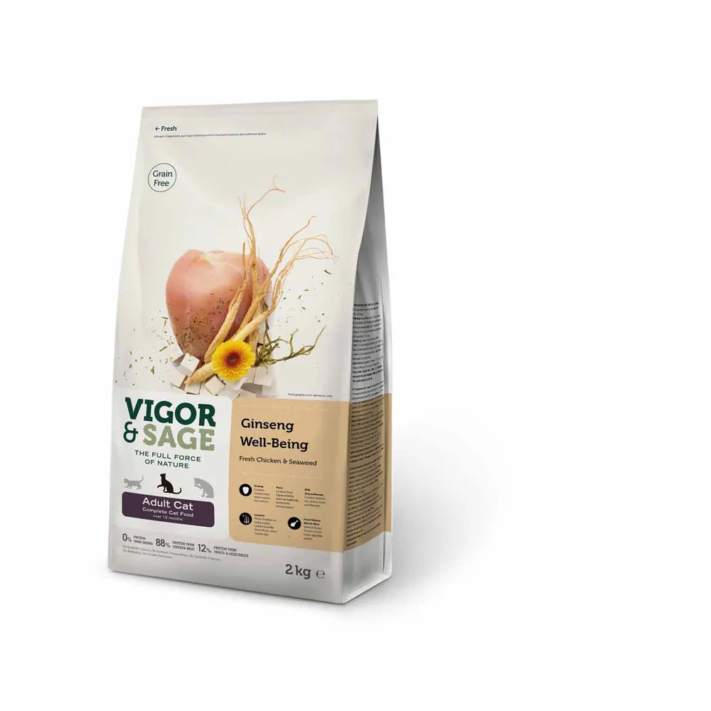 Vigor & Sage Ginseng Well-Being Adult Cat – kornfrit kattefoder til voksne katte