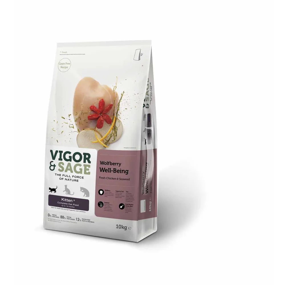 Vigor & Sage Wolfberry Well-Being Kitten – kornfrit killingefoder til sunde killinger
