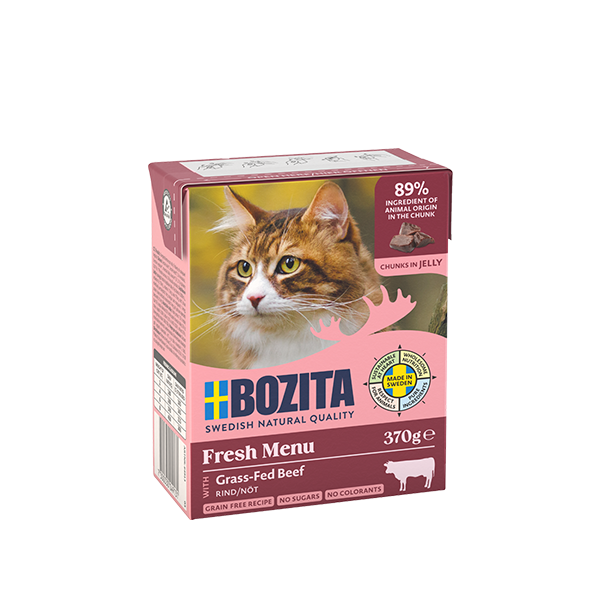 Bozita Chunks in Jelly med Hakket Oksekød – Vådfoder med høj kødandel
