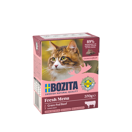 Bozita Chunks in Jelly med Hakket Oksekød – Vådfoder med høj kødandel
