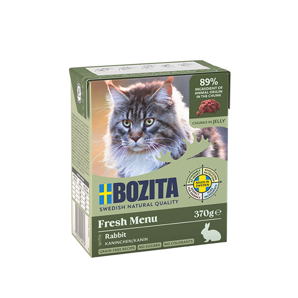 Bozita Chunks in Jelly med Kanin – Kornfrit vådfoder med vildtsmag