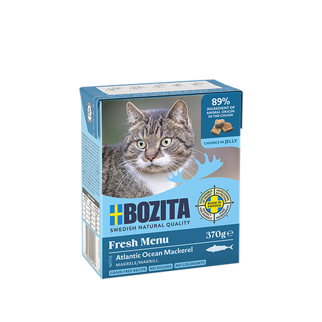 Bozita Chunks in Jelly med Makrel – Saftigt vådfoder med fiskebidder
