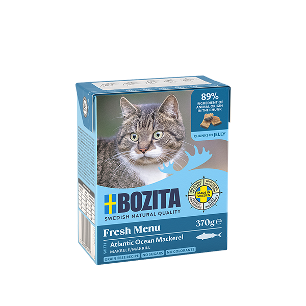 Bozita Chunks in Jelly med Makrel – Saftigt vådfoder med fiskebidder
