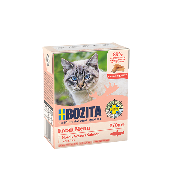Bozita Chunks in Sauce med Laks – Kornfrit vådfoder med høj kødandel