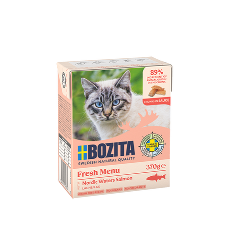 Bozita Chunks in Sauce med Laks – Kornfrit vådfoder med høj kødandel