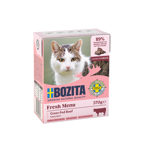 Bozita Chunks in Sauce med Oksekød – Kornfrit vådfoder med masser af smag