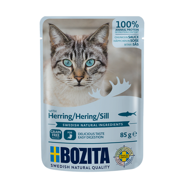 Bozita med Sild 12 x 85g – Kornfri Vådfoder i Portionsposer til Kat