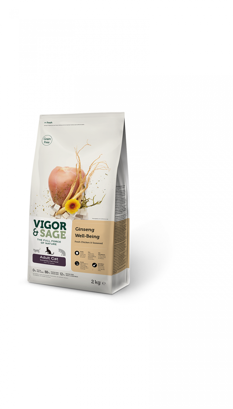 Vigor & Sage Ginseng Well-Being Adult Cat – kornfrit kattefoder til voksne katte