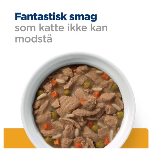 En skål med Hill's PRESCRIPTION DIET c/d Multicare Urinary Care dåsefoder til hunde med kylling hundefoder.