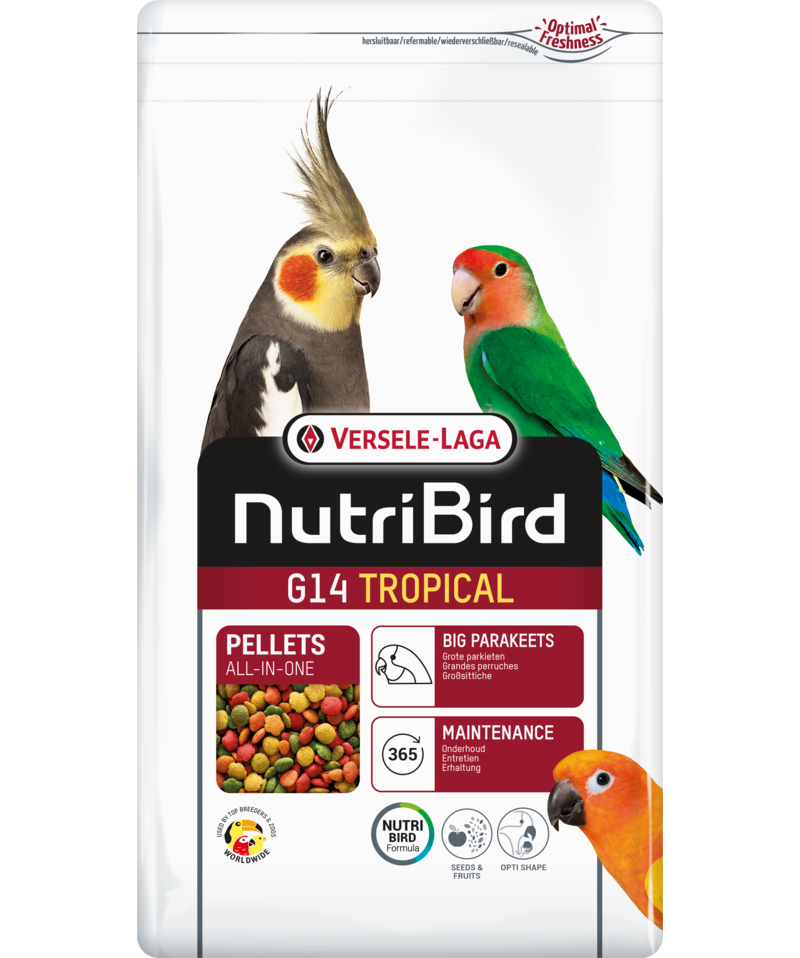 NUTRIBIRD G14 TROPICAL 1KG | Versele-Laga Optimal Pellets: Videnskabeligt godkendt foder til større fugle