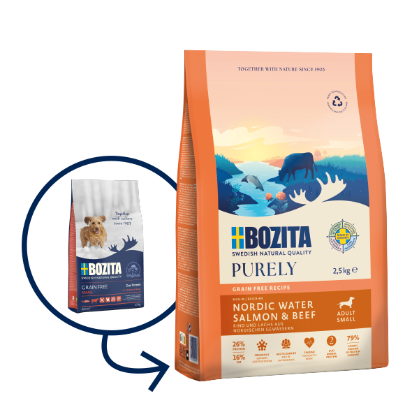 Bozita Purely Adult Small Salmon & Beef – kornfrit hundefoder til små hunde