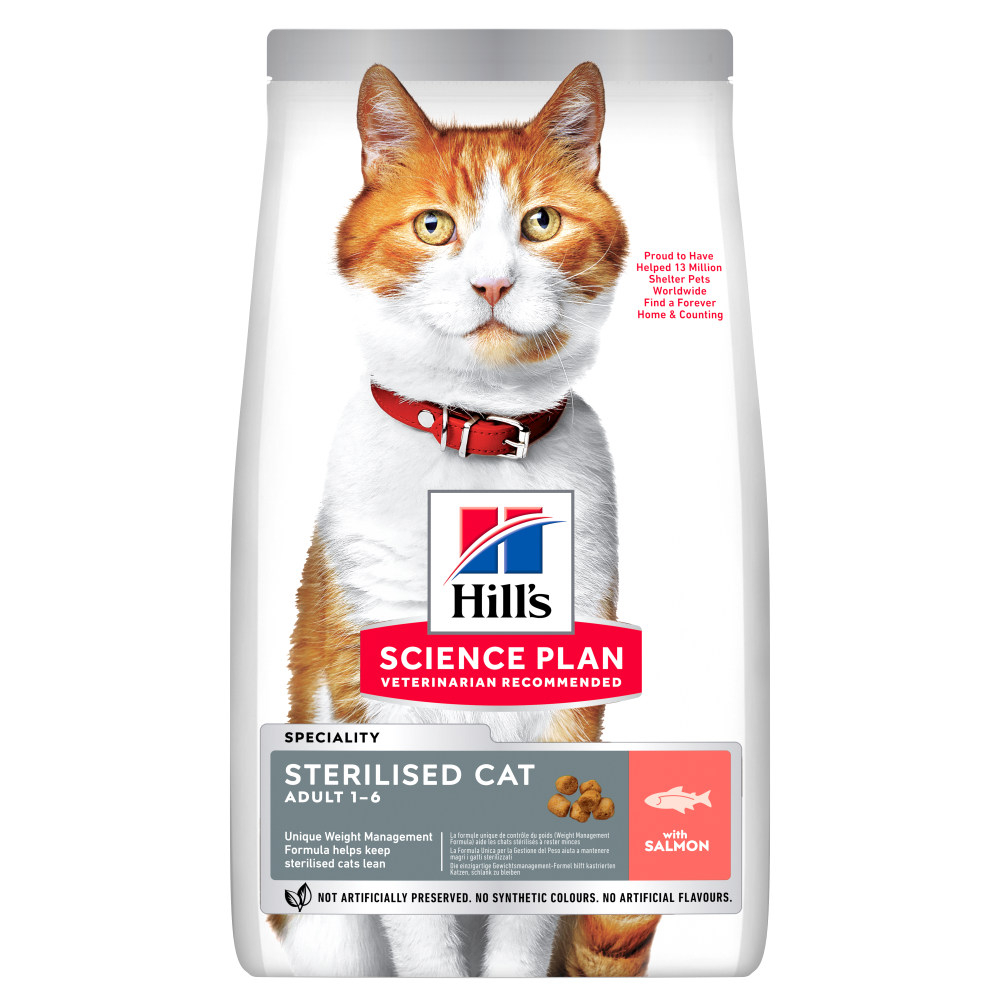 Hills Sterilised kattemad til katte fra 6 mdr til 6 år fås med Kylling, Tun eller And