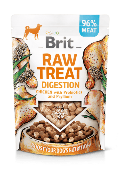 Se Brit Hundegodbidder RAW TREAT 96% kød, supplerende hundefoder hos Os Med Kæledyr