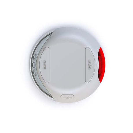 Et billede af en flexi røgdetektor med en LEDLys til Flexi udtrækkelige liner, flere lys på en hvid overflade.