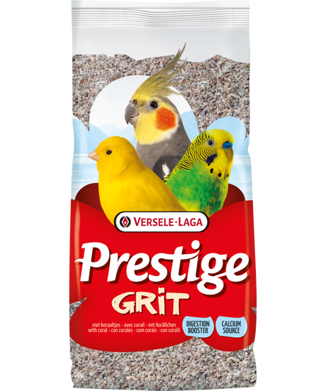 En pose Papegøje Grit med Coral fra Versele Laga, ca. 2,5 kg med to østersskaller på.