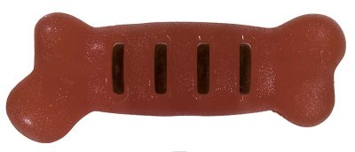 Et rødt Starmark Hundelegetøj Slidstærkt, Treat Ringer gummiben formet tyggelegetøj, der er en del af Starmark produkterne i Hundelegetøj. Legetøjet har det innovative Treat Ring-system for ekstra nydelse.