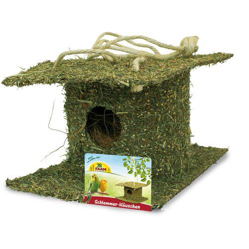 Et lille fuglehus lavet af naturligt materiale, græs og pinde fra JR Farms Fuglehus, fra JR Farm, spiselig.