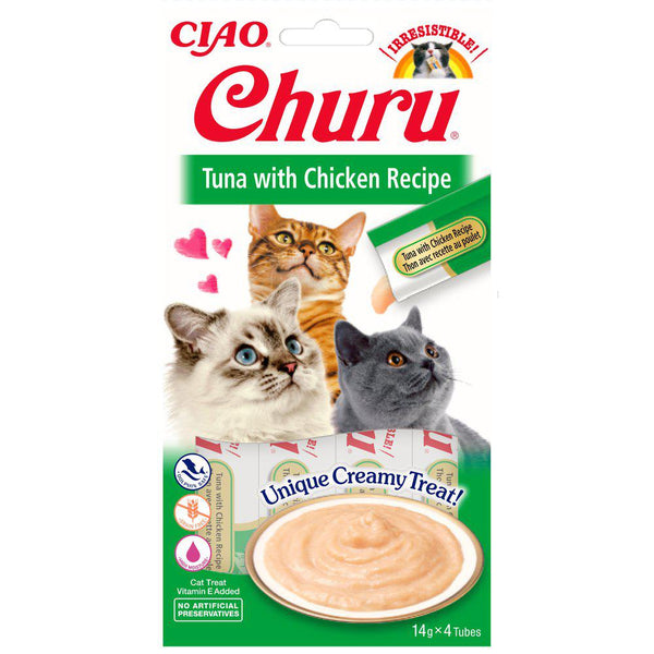 Se CHURU Kattegodbid, Churu Tun/Kylling, flydende katte snack hos Os Med Kæledyr