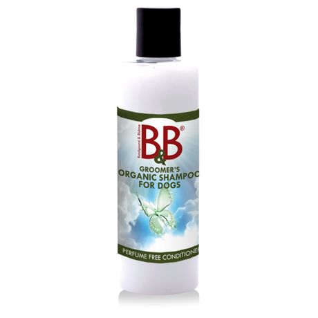 En flaske B&B Økologisk parfumefri hundebalsam- Efterlader pelsen blank og lækker til hunde, beriget med mandelolie og Aloe Vera.