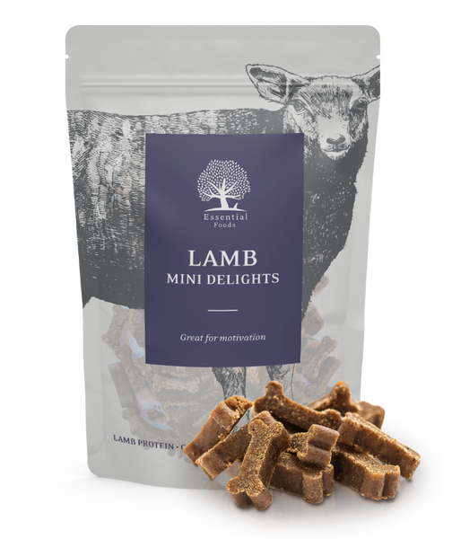 Se Essential Lamb Mini Delights 100G hos Os Med Kæledyr