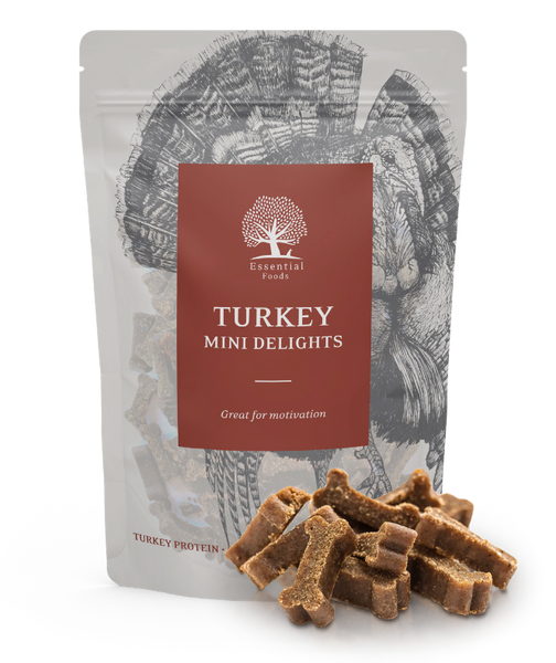 Se Essential Turkey Mini Delights, 100 gr hos Os Med Kæledyr