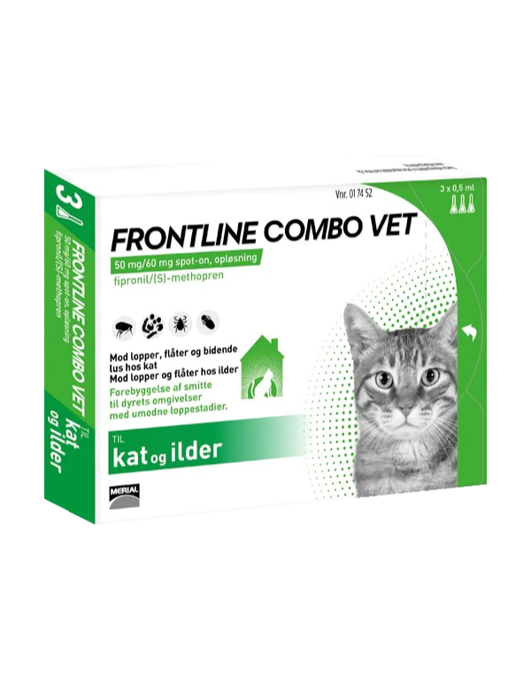 Frontline Combo Vet - Frontline 3-pak til behandling mod lopper, flåter og lus på katte.