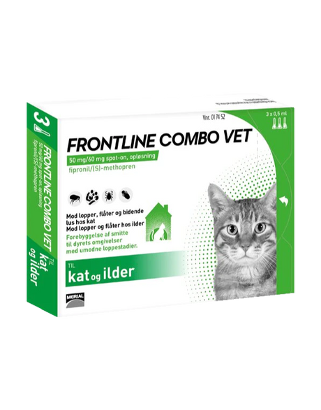 Frontline Combo Vet - Frontline 3-pak til behandling mod lopper, flåter og lus på katte.