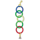 En Fugle aktivitet Olympia Ring med en kvast hængende fra den er et ideelt parakit legetøj, også kendt som en JW bur.