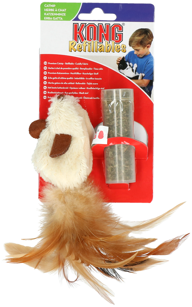 Kattelegetøj, Kong mus med fjer, med refill catnip