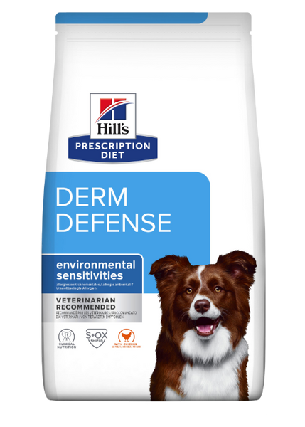 Se Hills Prescription Diet Hill's PRESCRIPTION DIET Derm Defense Environmental Sensitivities tørfoder til hunde med kylling hos Os Med Kæledyr