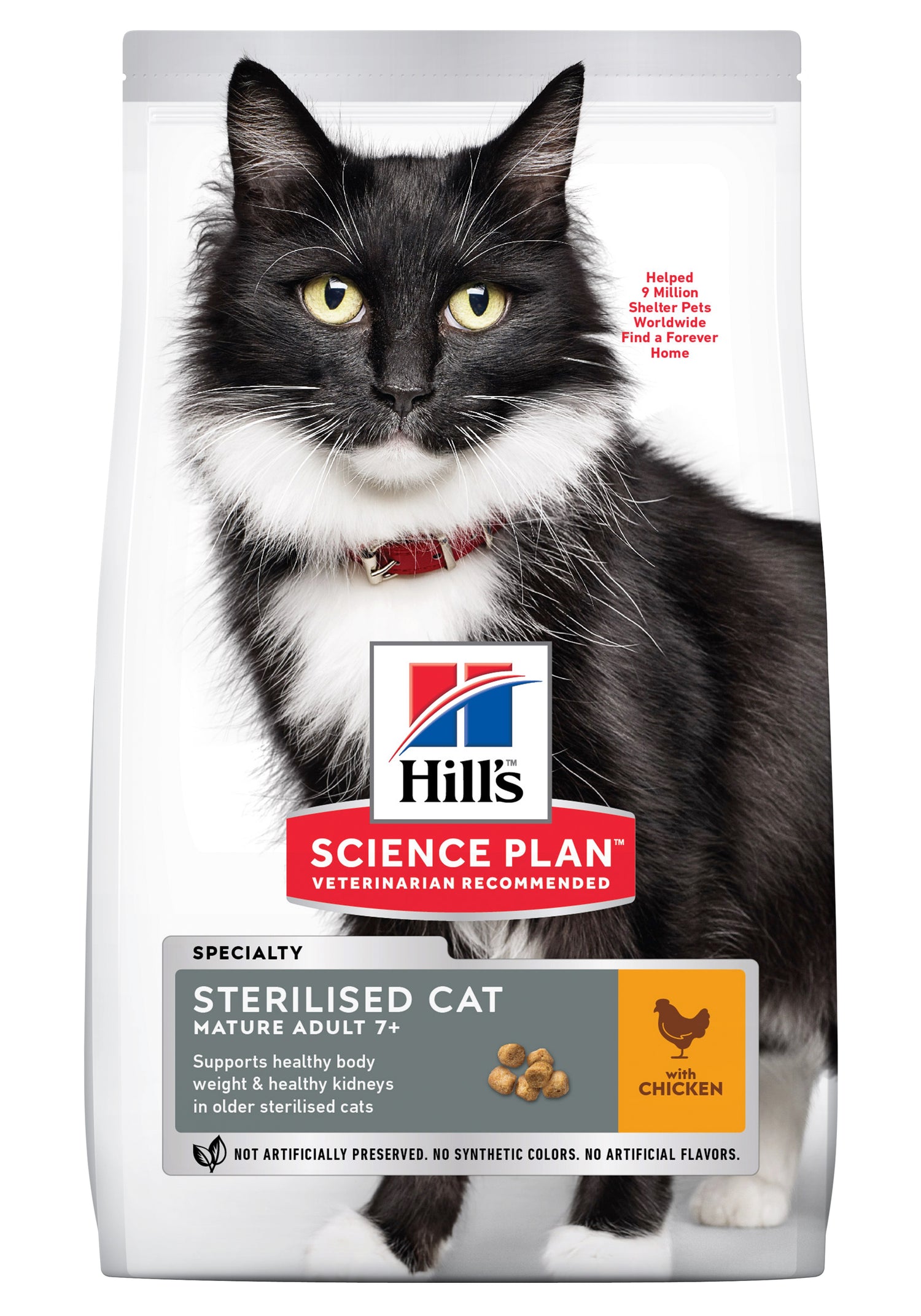 Hill's Sterilized kat Mature 7+ kattefoder er specielt formuleret til steriliserede modne voksne katte. Denne højkvalitets Hill's Sterilized kat Mature 7+ er designet til at opfylde ernæringsbehovene hos din elskede kattekammerat.