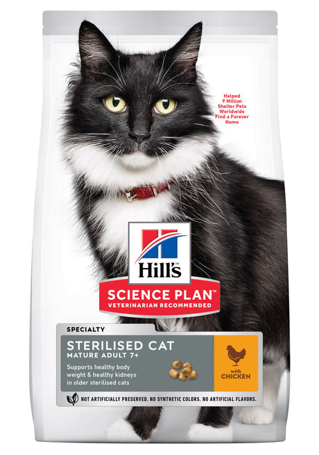 Hill's Sterilized kat Mature 7+ kattefoder er specielt formuleret til steriliserede modne voksne katte. Denne højkvalitets Hill's Sterilized kat Mature 7+ er designet til at opfylde ernæringsbehovene hos din elskede kattekammerat.