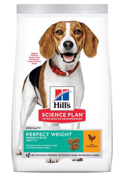 Se Hills Science Plan Hills Perfect weight tørfoder til voksne mellemstore hunde m/ kylling hos Os Med Kæledyr