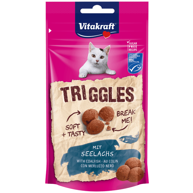 Vitakraft Kattegodbid med laks, Triggles kattegodbidder, små godbidder med kalksmag.