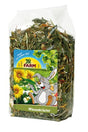 En pose JR Farm's Gnaversnacks tørret urtemix, et grovfodertilskud, i en hvid pose.