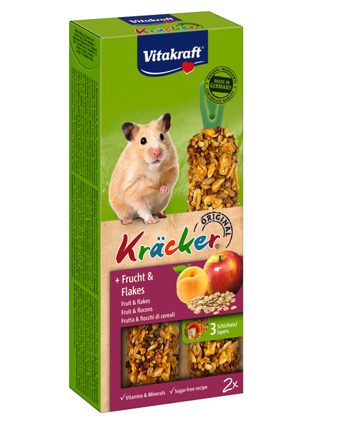 Se Vitakraft Kräcker, tandslibende stænger til hamster - frugt & havreflager hos Os Med Kæledyr