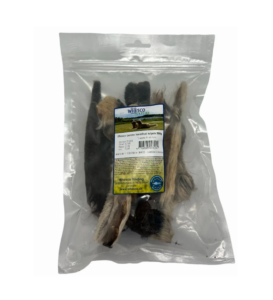 Lamme hovedhud med pels 200g. - hunde kødben, allergivenlig