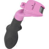 Et pink og sort FURminator hundeplejeværktøj med håndtag specielt designet til Børste, fjerner underuld - Furminator til kaniner og gnavere.