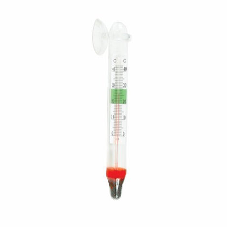 Et Hagen Termometer med sugekop, der viser Celsius- og Fahrenheit-aflæsninger, placeret på en hvid baggrund.