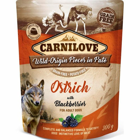 A Vådfoder POUCH, Kornfri & Glutenfri med struds & bær til hunde fra Carnilove pouch of Carnilove struds hundefoder.