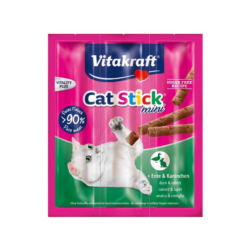 Vitakraft Katte Godbid Cat-Stick, også kendt som godbidder eller stænger, med en kat på.