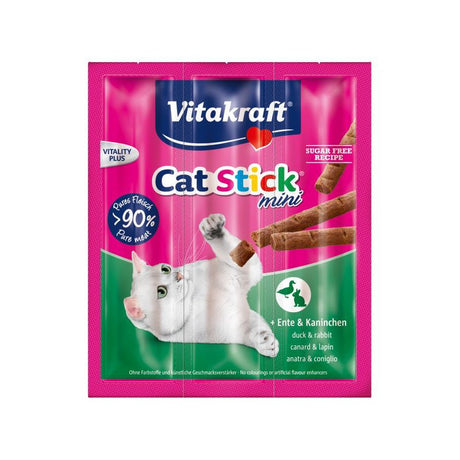 Vitakraft Katte Godbid Cat-Stick, også kendt som godbidder eller stænger, med en kat på.